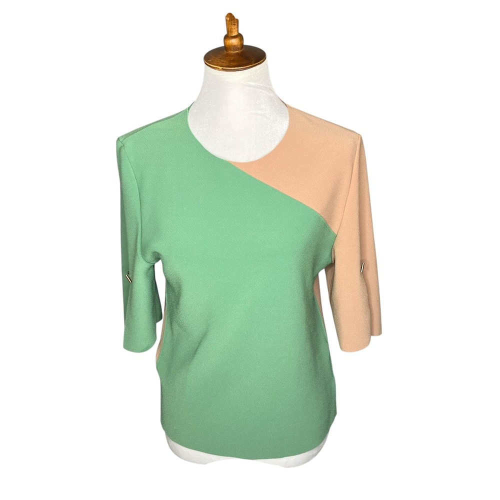 J.CHUNG Colorblock Top L Green Beige Korean Luxury Avant Garde Edgy Chic Raw Cut